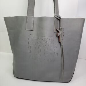 FRYE Carson Gray Leather Shoulder Tote Bag distressed Leather